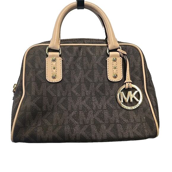 Michael Kors MK Signature Coated Canvas Small Satchel Bag Purse w/Leather Trim - Picture 1 of 13